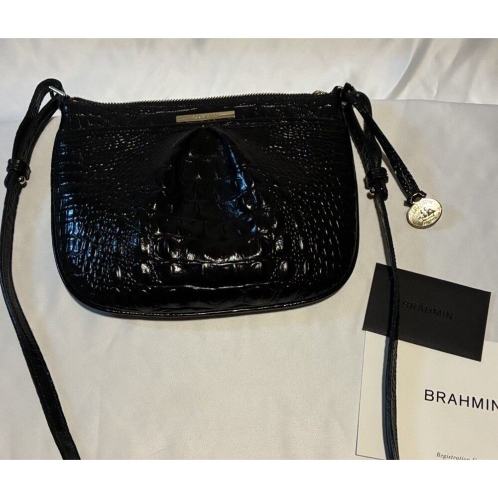 Brahmin Tara Crossbody Bag Black Melbourne Croc Leather (READ)